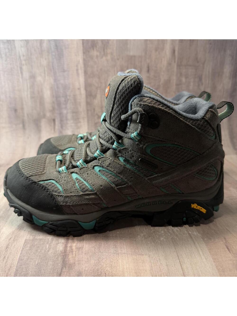 Merrell Moab 3 Women's 8 Mid Waterproof Hiking Boot Gray & Teal Lace Up Boots - Picture 6 of 12
